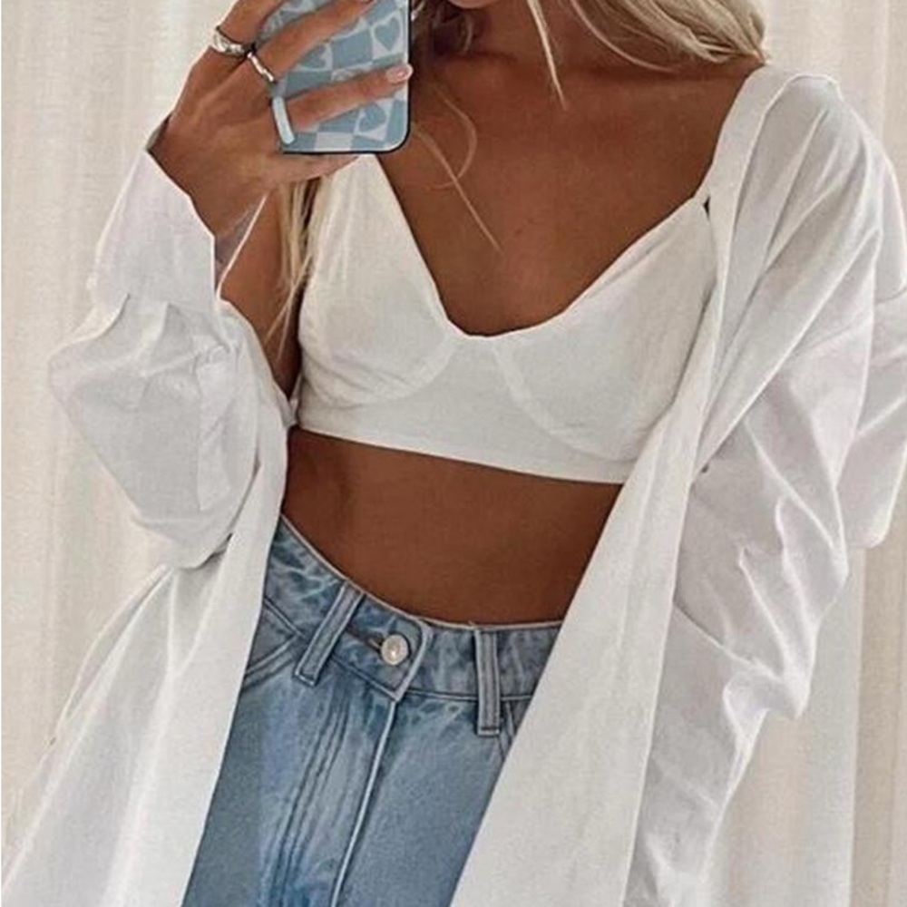 Princess Polly Adalia White Bralette Cropped Shirt 6